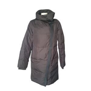 Vince Puffer Coat Women's M Black Goose Down Leather Panel Asymmetrical Jacket